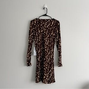 Topshop long sleeve slash neck mini dress in abstract animal-multi